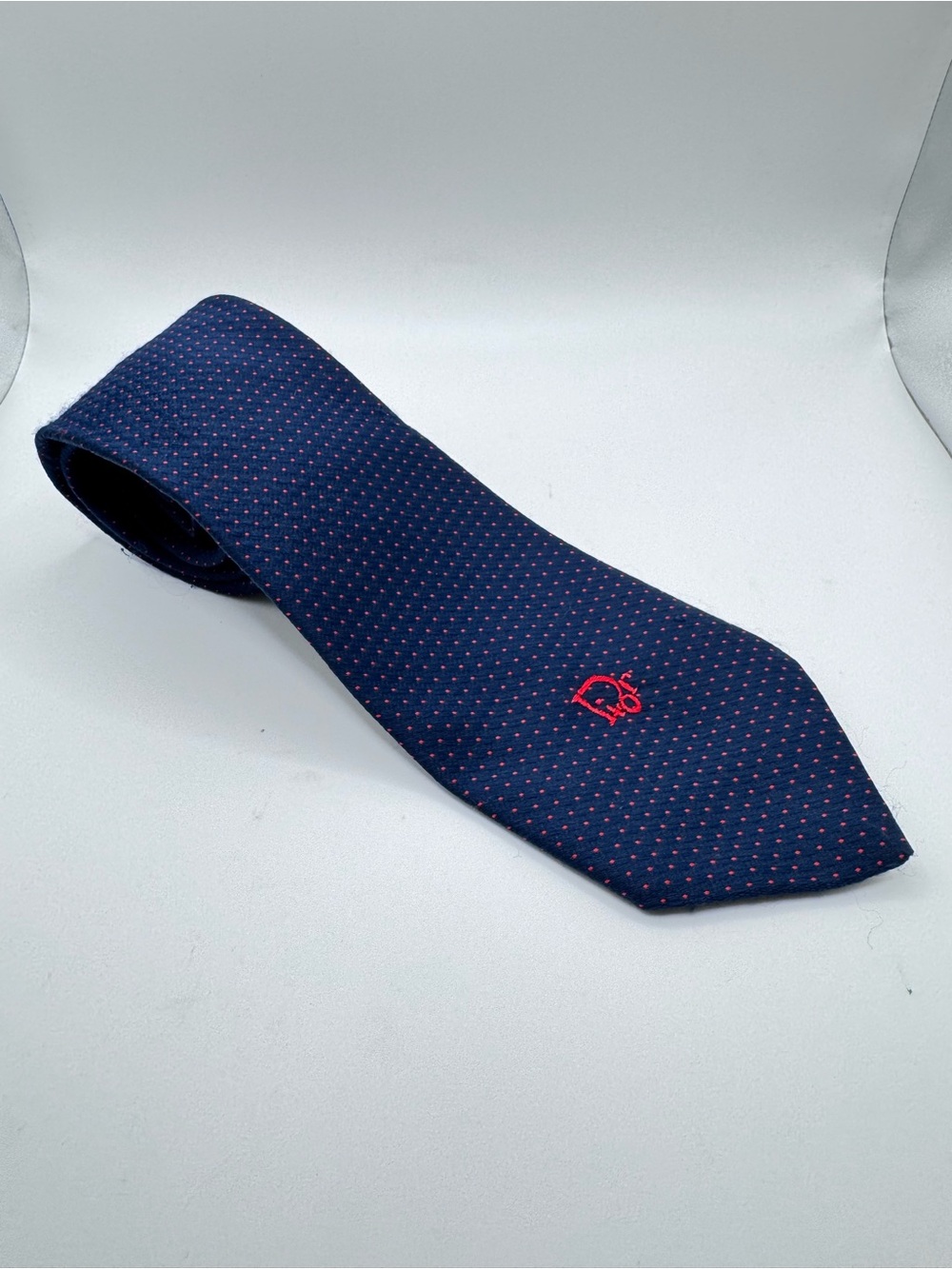 Christian Dior Vintage Necktie Blue/Red Polka Dot Pattern Polyester Tie